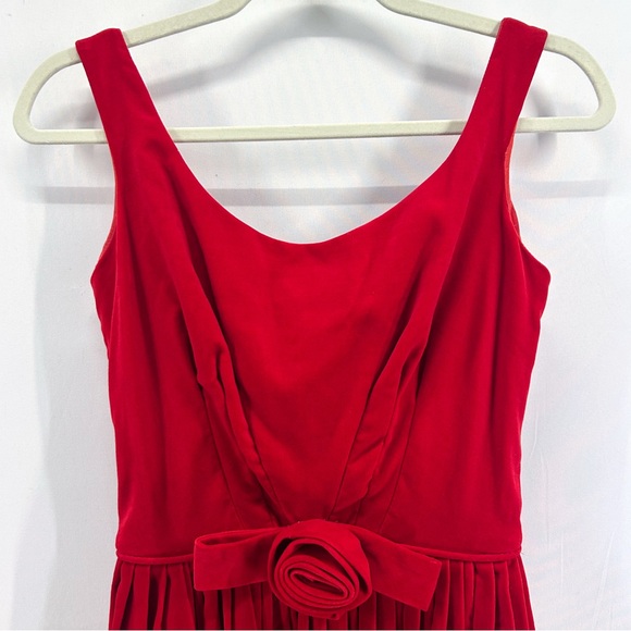 Vintage 50s Handmade Red Velvet Midi Dress Rosette Cocktail Dress Pinup Holiday - Picture 3 of 6